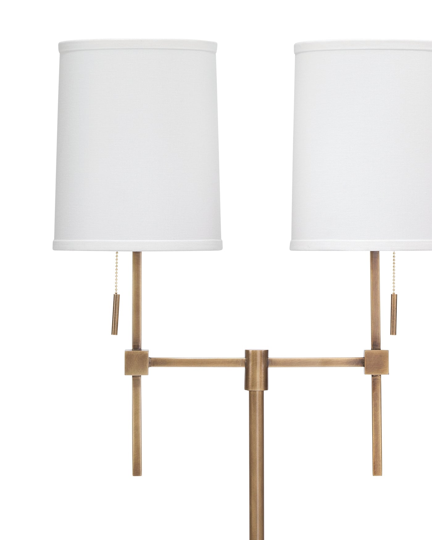 Minerva Twin Shade Floor Lamp in Antique Brass Metal & White Marble