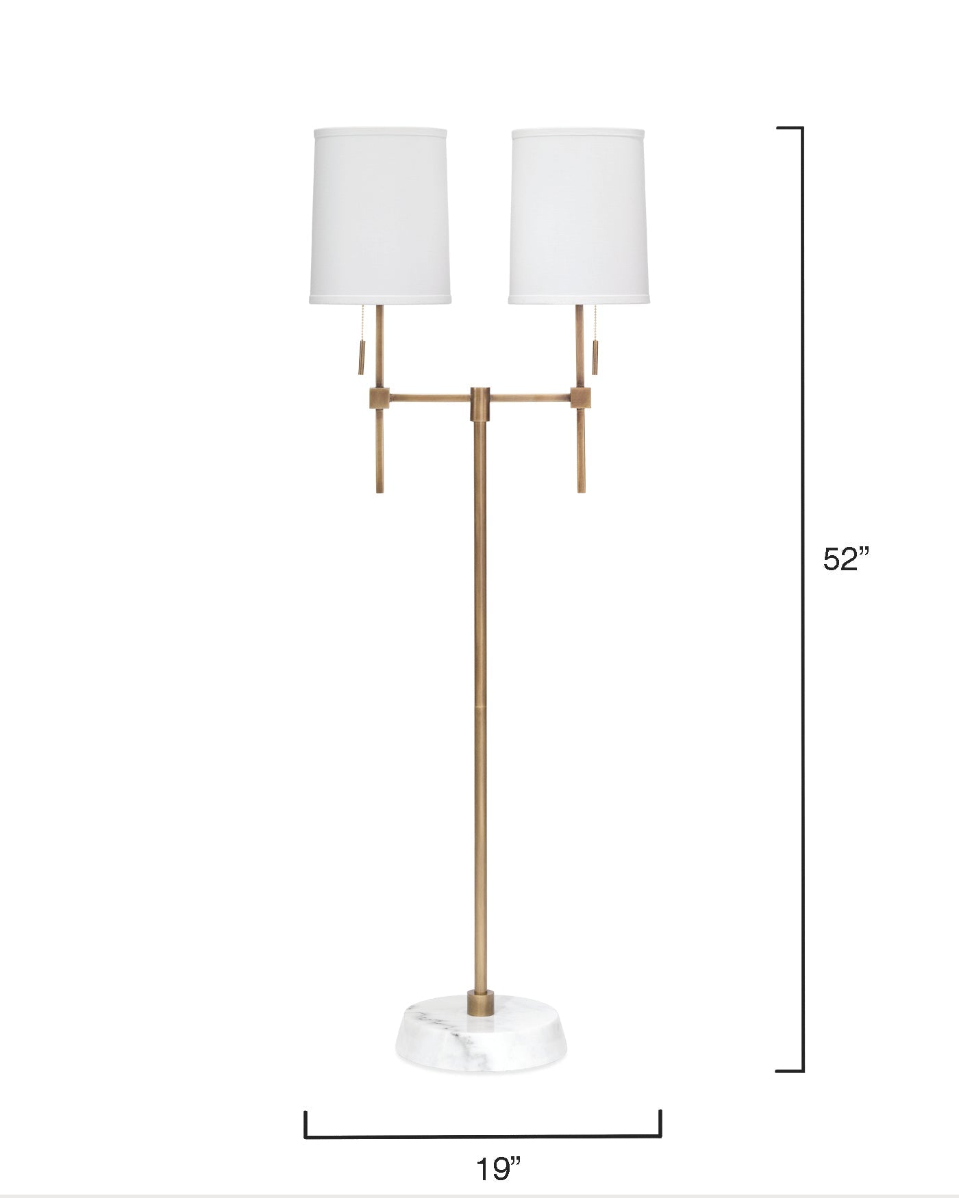 Minerva Twin Shade Floor Lamp in Antique Brass Metal & White Marble