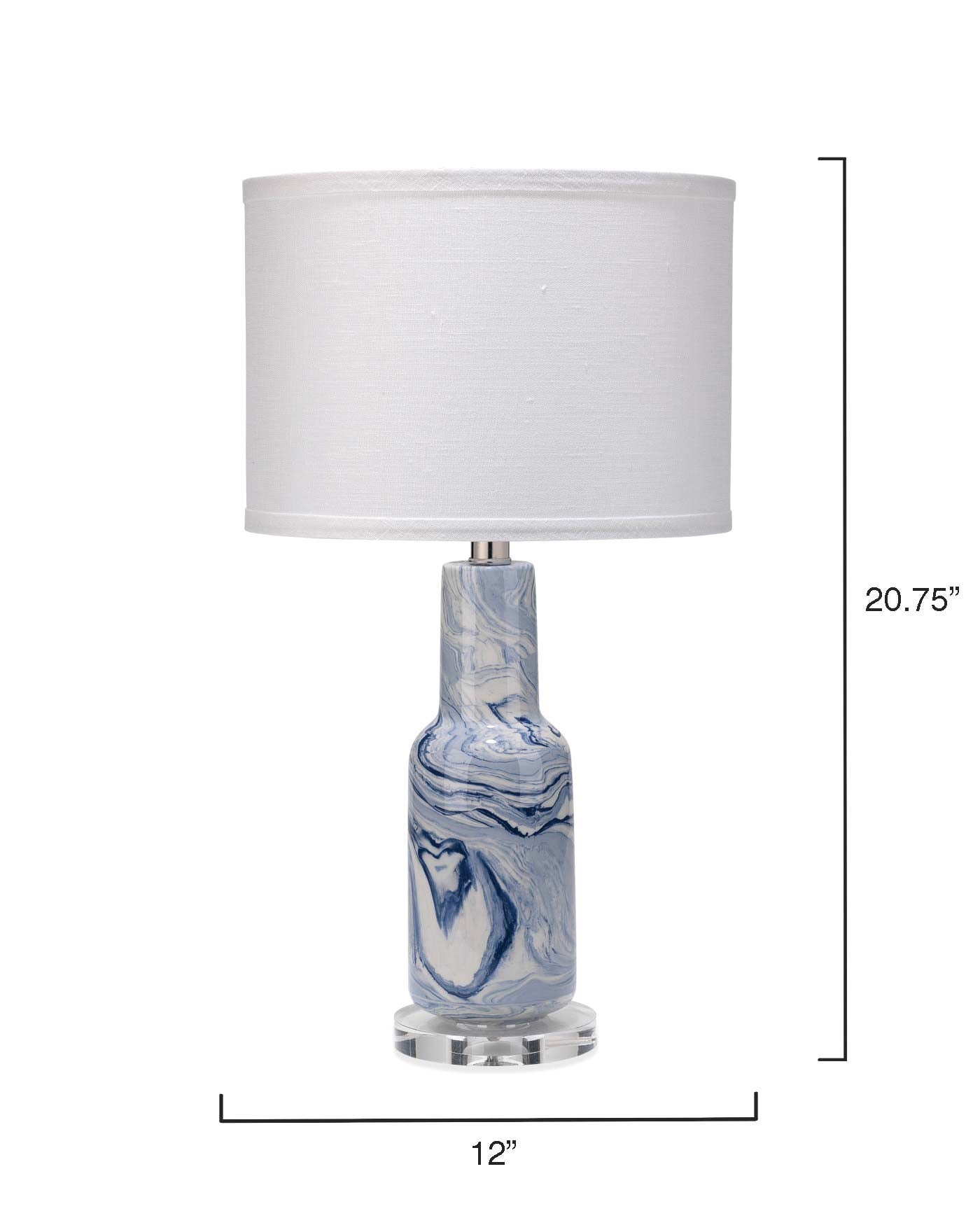 Nebula Table Lamp in Blue and White Ceramic With Small Drum Shade in White Linen