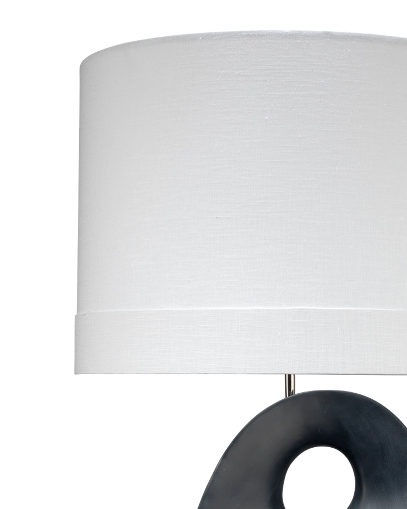 Obscure Table Lamp In Black Polyresin With Drum Shade In White Linen