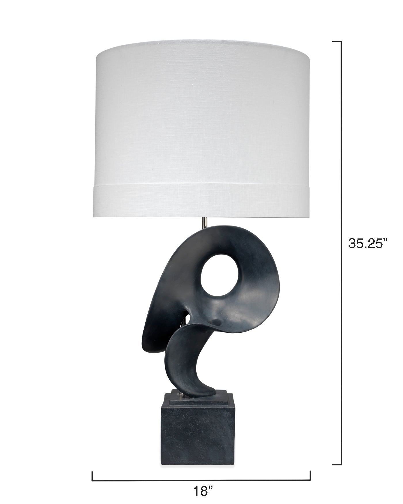 Obscure Table Lamp In Black Polyresin With Drum Shade In White Linen