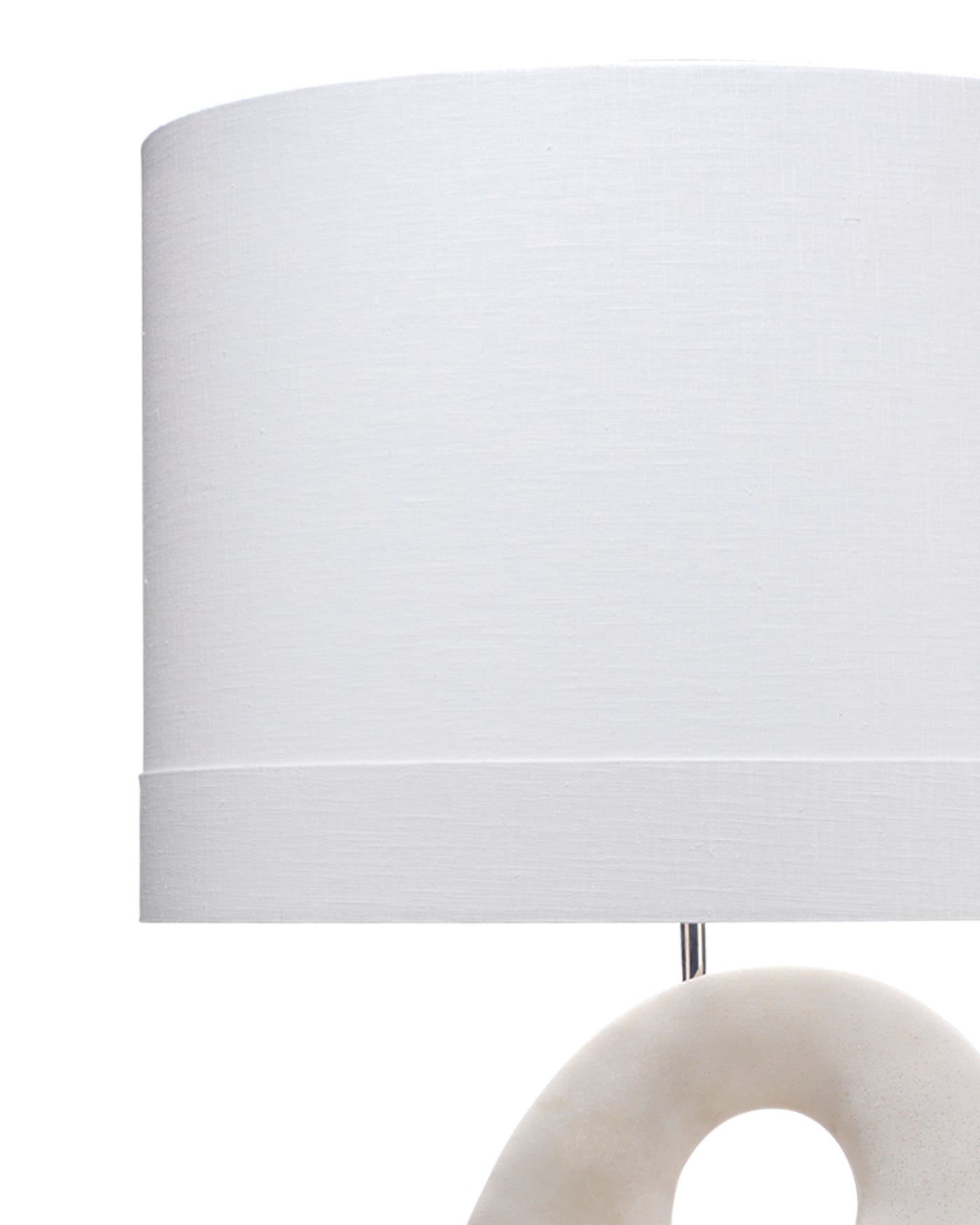 Obscure Table Lamp In White Polyresin With Drum Shade In White Linen