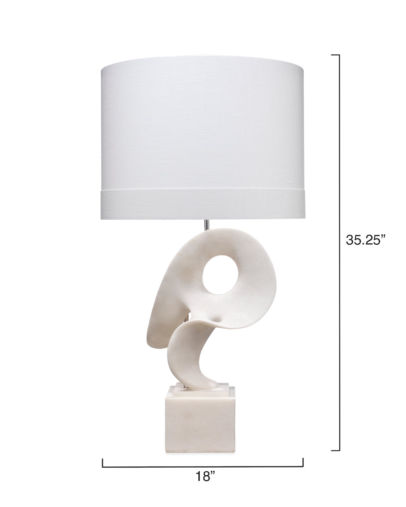 Obscure Table Lamp In White Polyresin With Drum Shade In White Linen