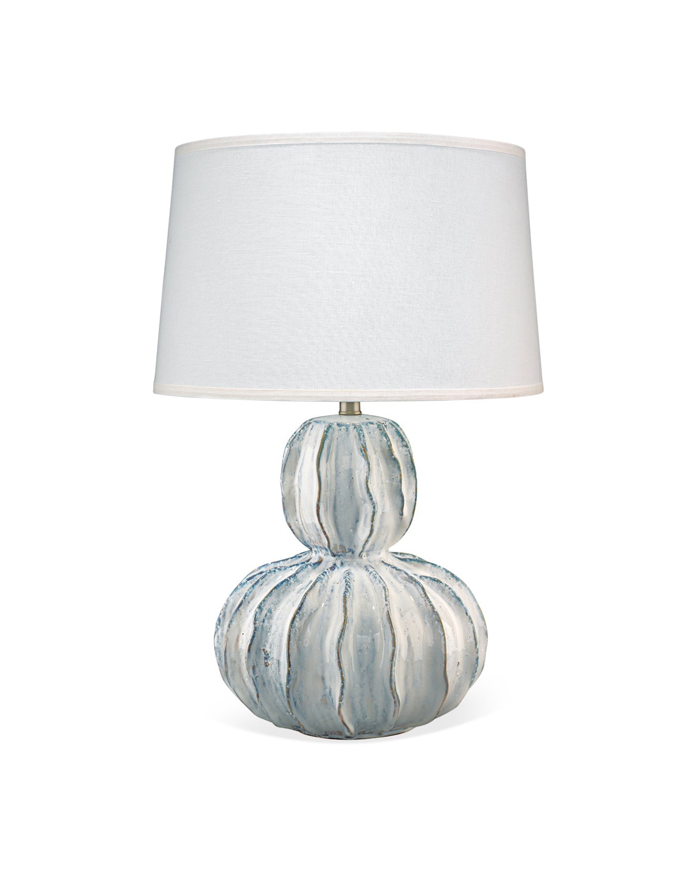 Oceane Gourd Table Lamp in White Ceramic With Cone Shade in White Linen