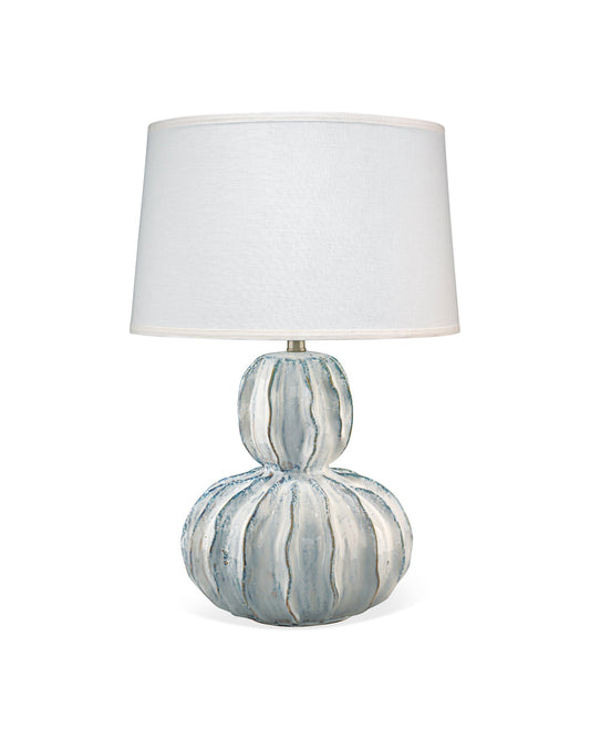 Oceane Gourd Table Lamp in White Ceramic With Cone Shade in White Linen