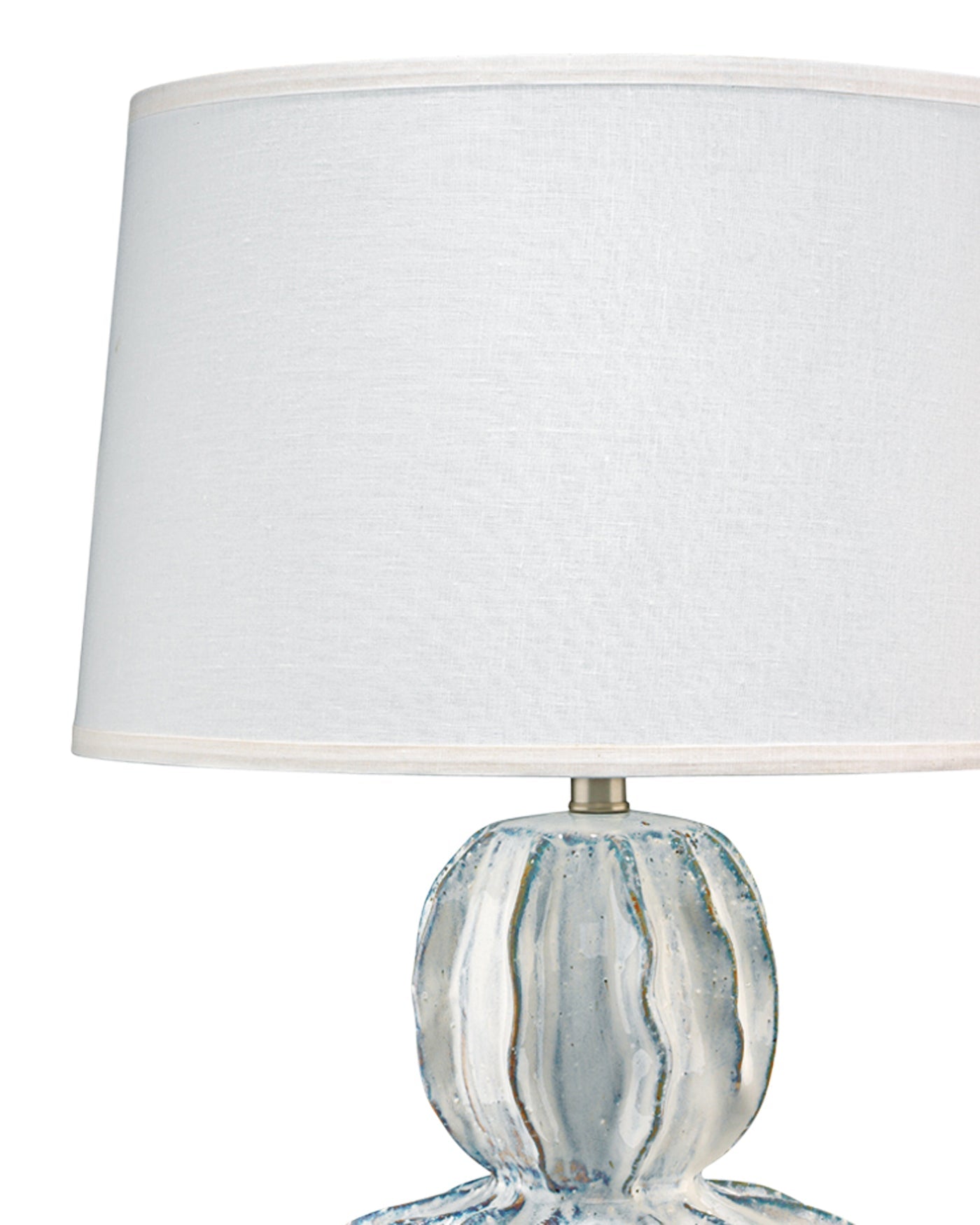 Oceane Gourd Table Lamp in White Ceramic With Cone Shade in White Linen