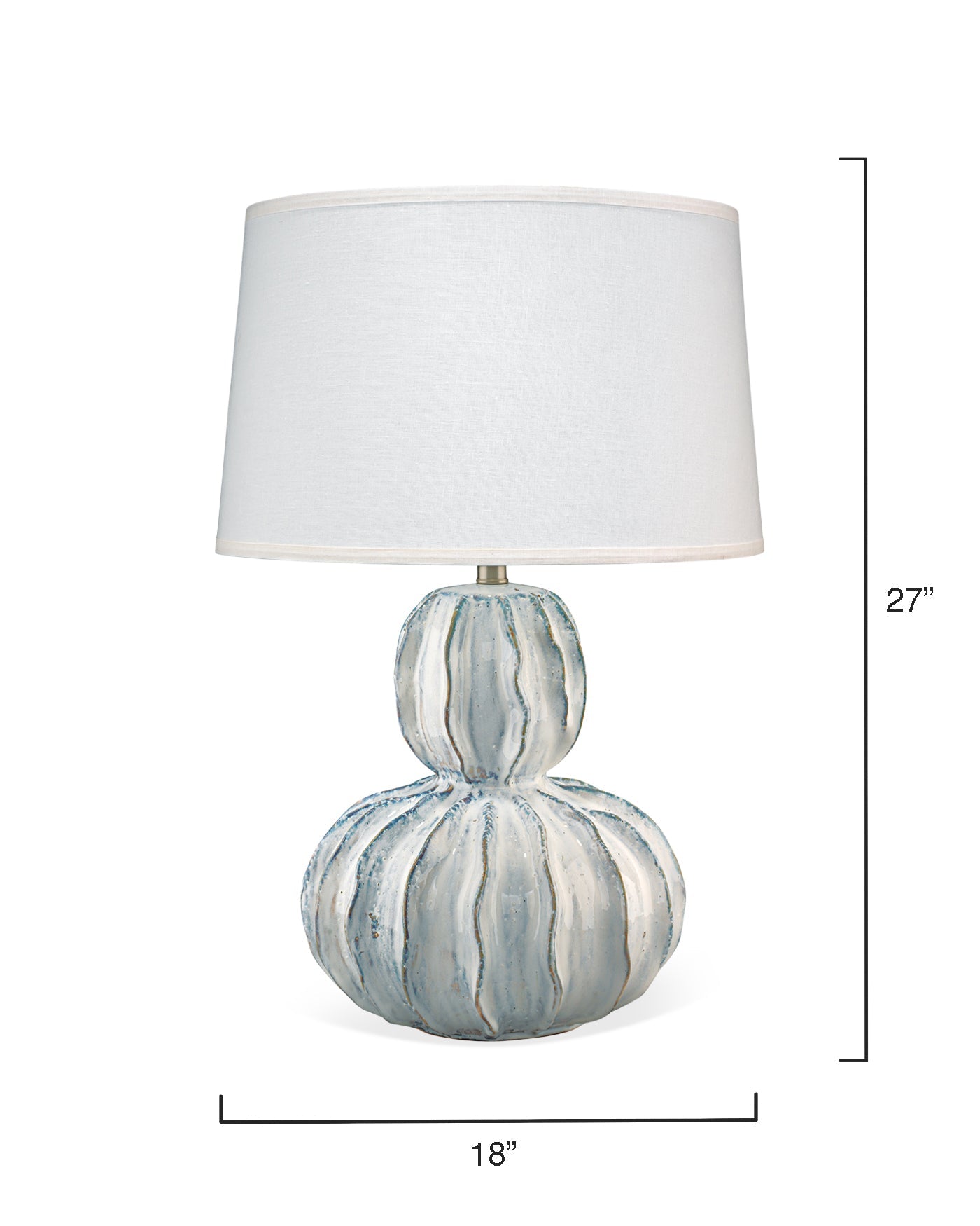 Oceane Gourd Table Lamp in White Ceramic With Cone Shade in White Linen