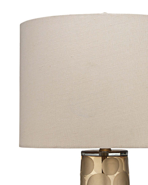 Pebble Table Lamp in Taupe Etched Glass with Drum Shade in Stone Linen