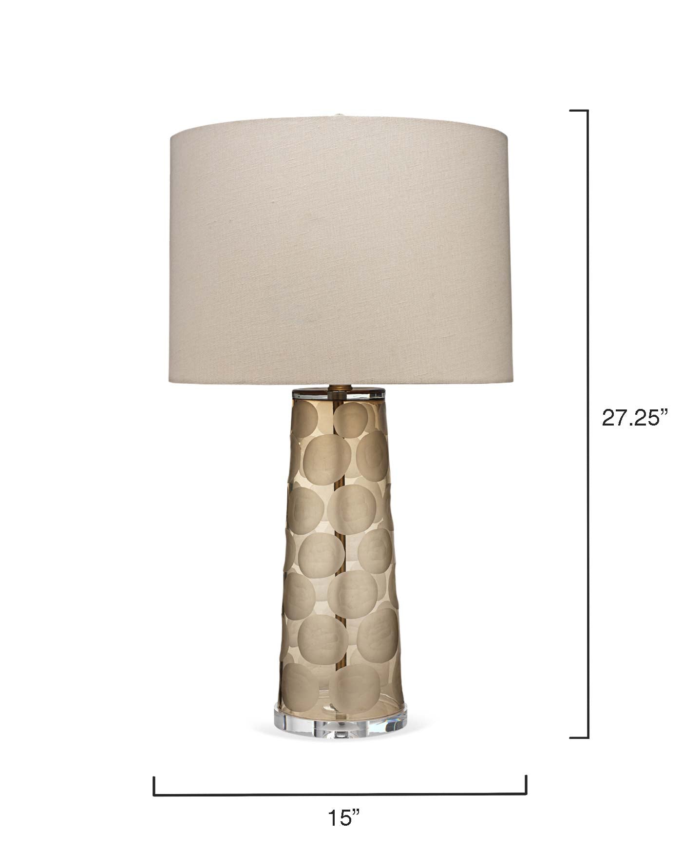 Pebble Table Lamp in Taupe Etched Glass with Drum Shade in Stone Linen