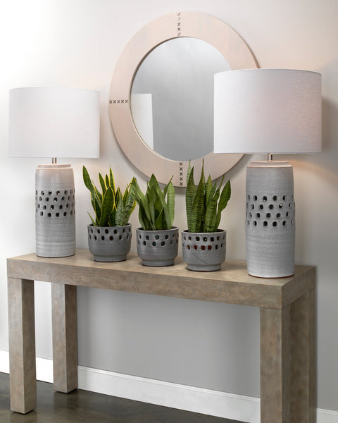 Perforated Table Lamp in Matte Frosted Grey Ceramic