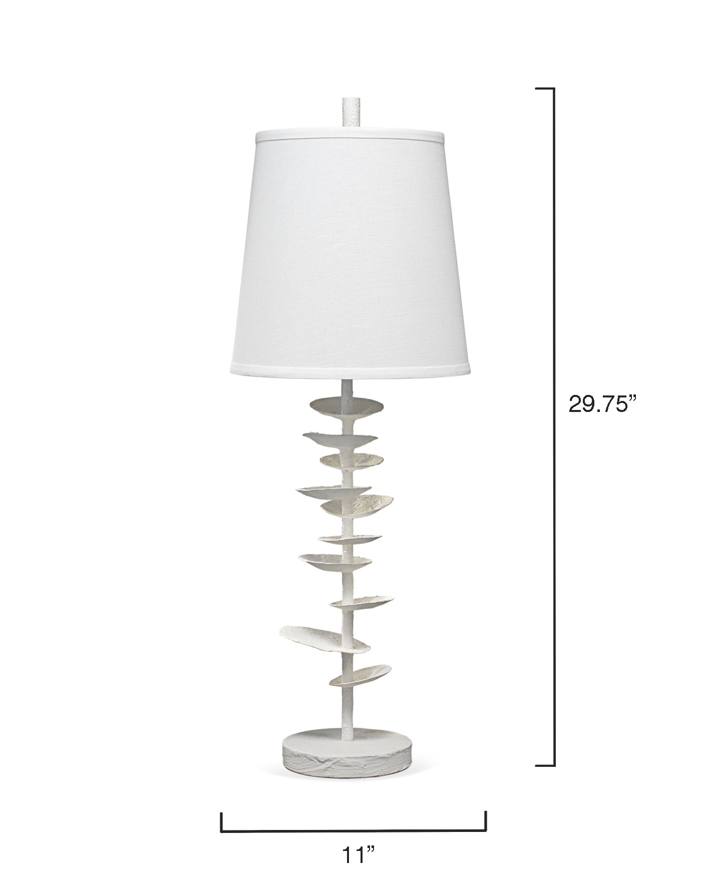 Petals Table Lamp in White Gesso with Cone Shade in Off White Linen