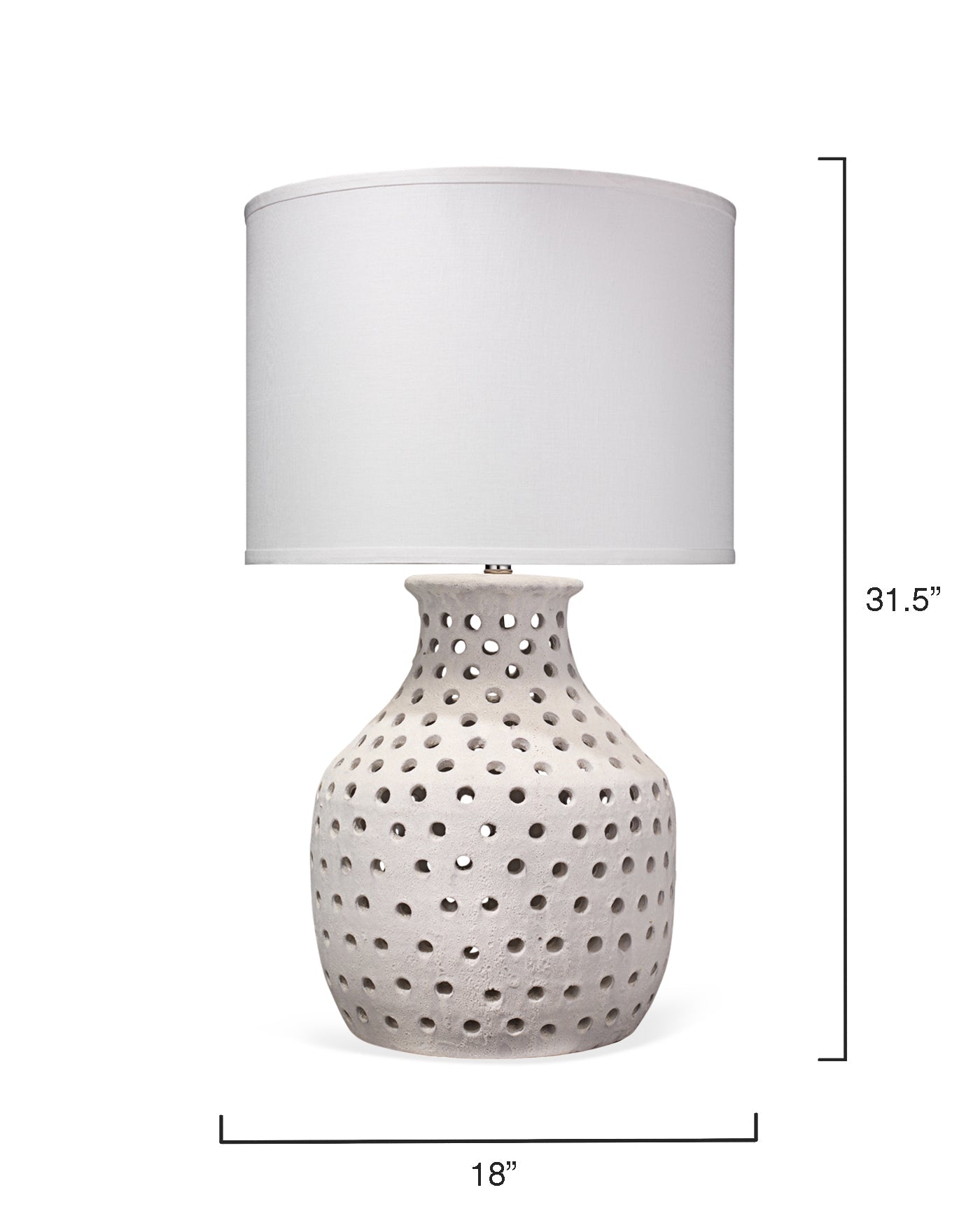 Porous Table Lamp in White Matte Ceramic With Large Drum Shade in White Linen