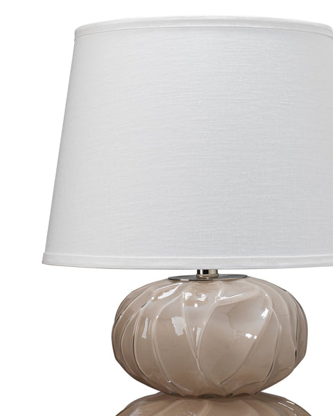 Pricilla Double Gourd Table Lamp in Warm Taupe Glass  With Cone Shade in White Linen