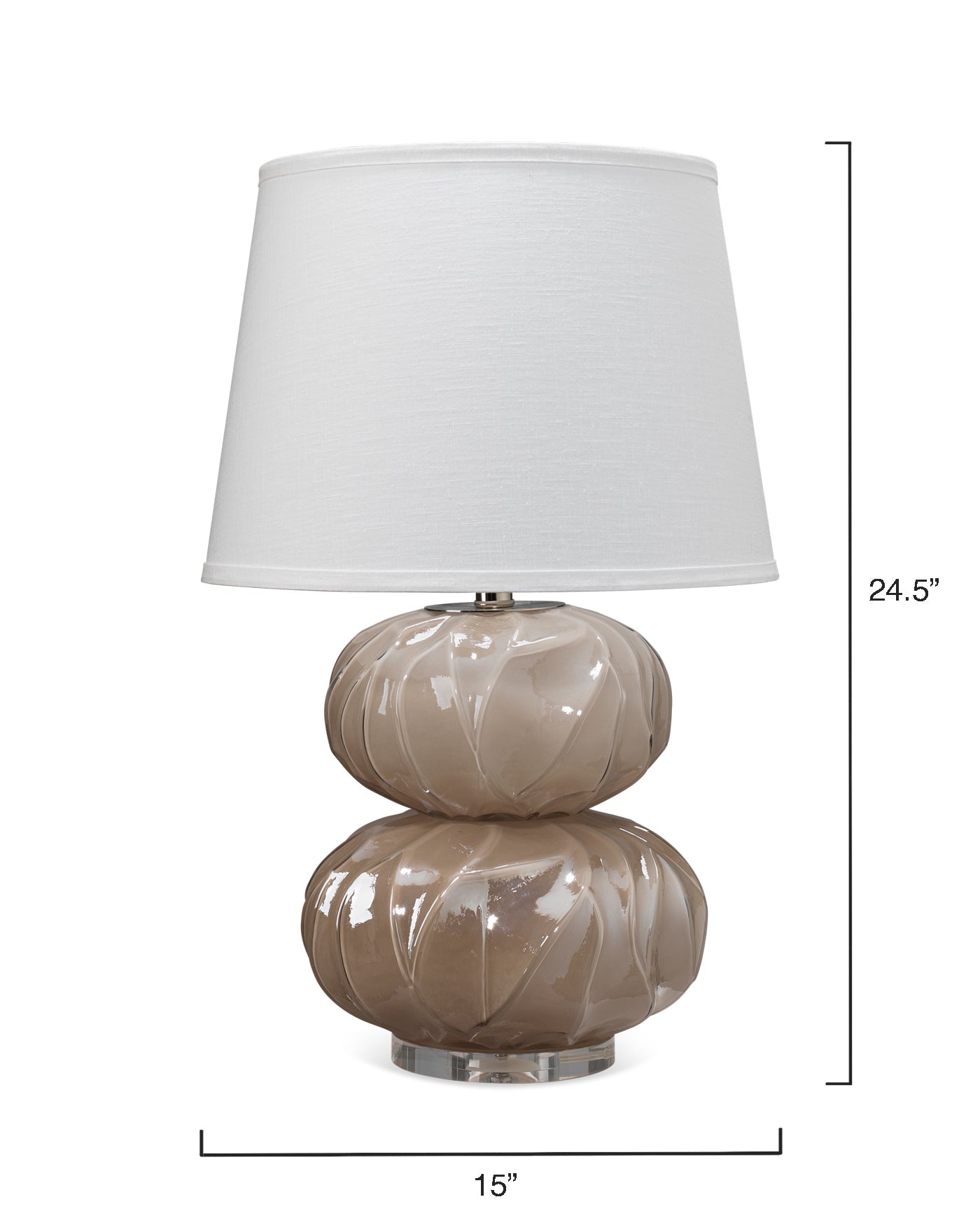 Pricilla Double Gourd Table Lamp in Warm Taupe Glass  With Cone Shade in White Linen