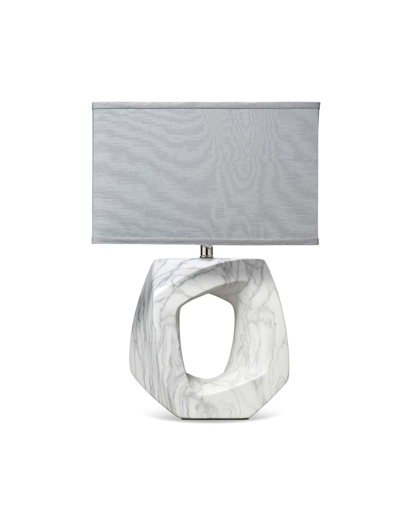 Quarry Table Lamp in Marbeled Ceramic With Medium Rectangle Shade in Grey Linen