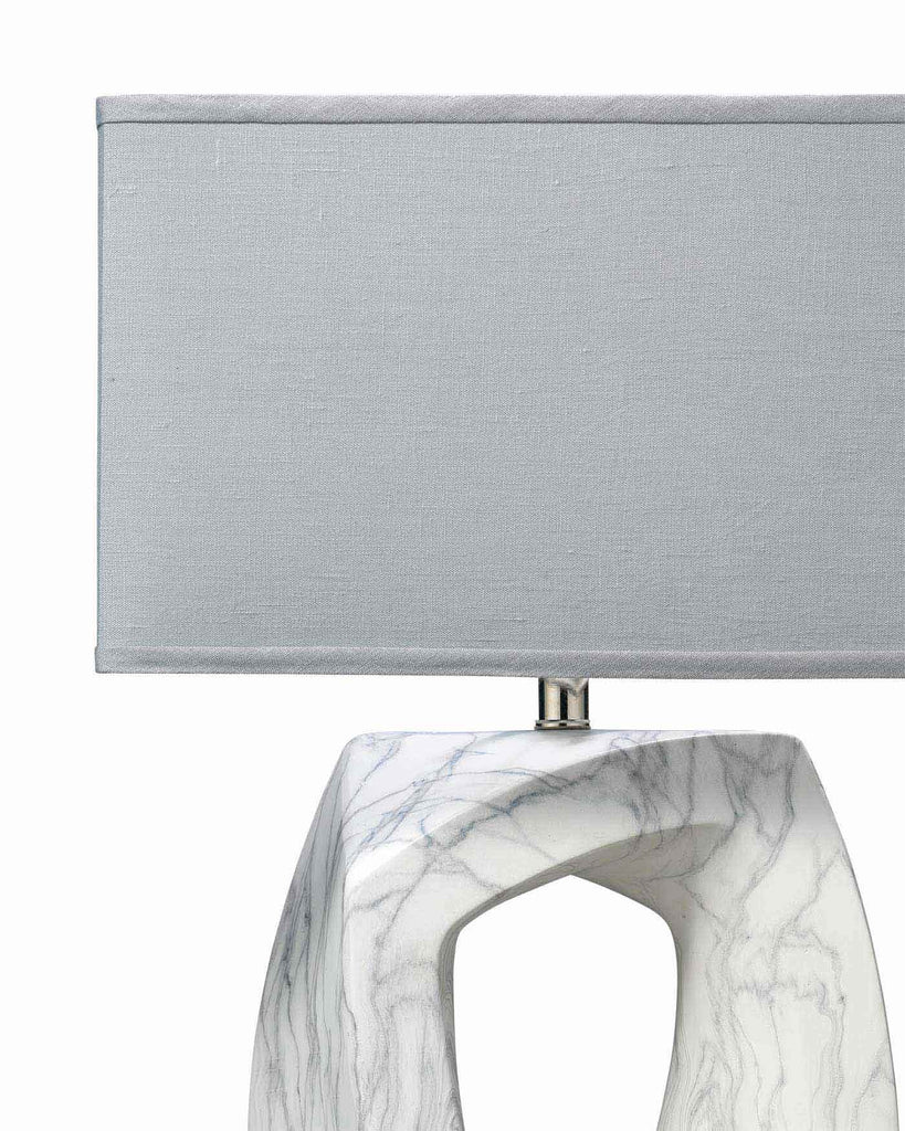 Quarry Table Lamp in Marbeled Ceramic With Medium Rectangle Shade in Grey Linen