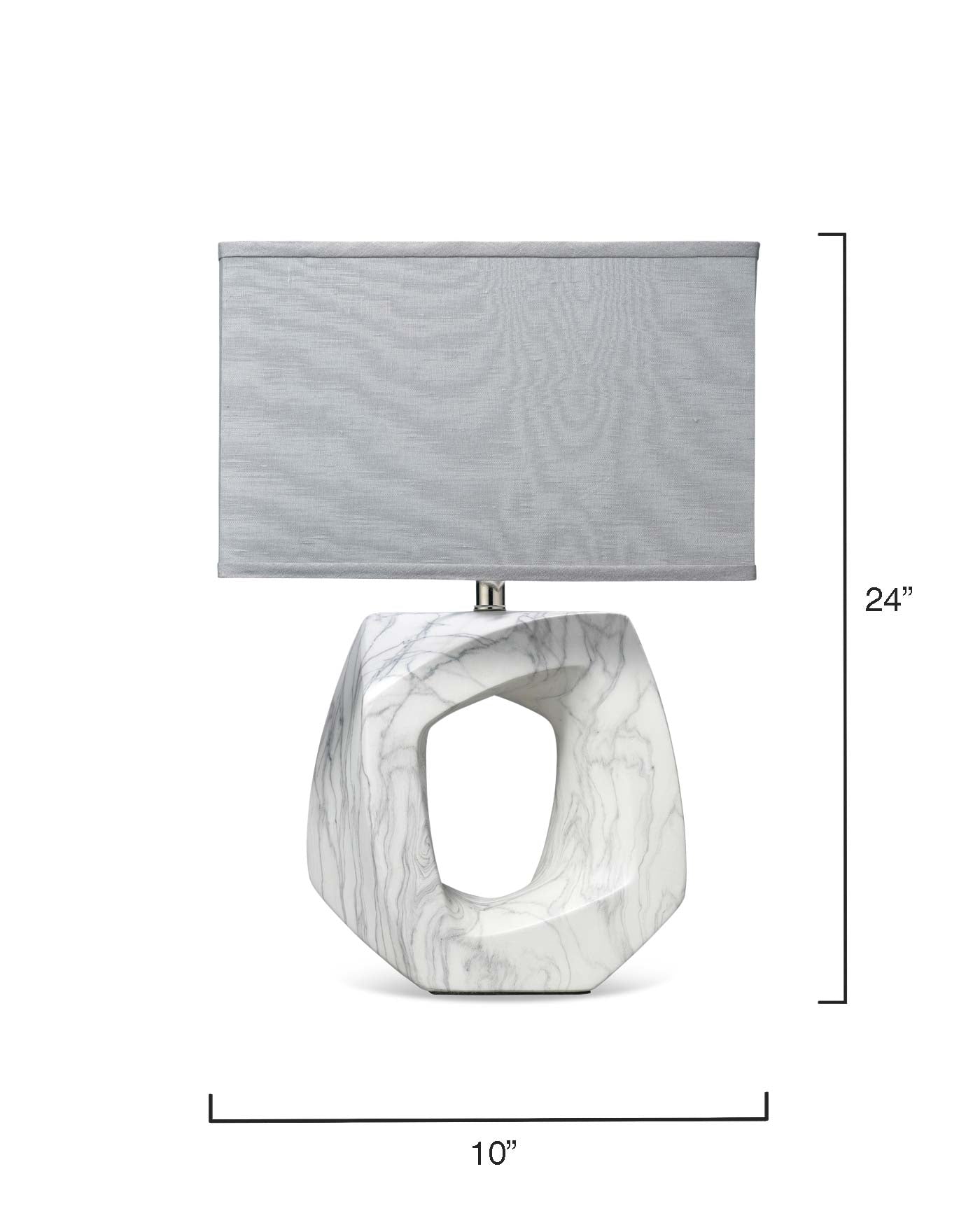 Quarry Table Lamp in Marbeled Ceramic With Medium Rectangle Shade in Grey Linen