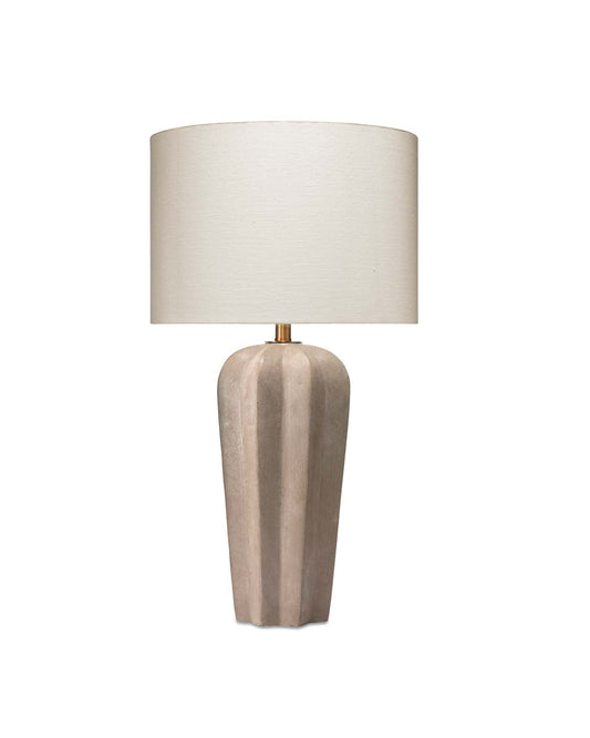 Regal Table Lamp in Grey Cement With Drum Shade in Off White Linen