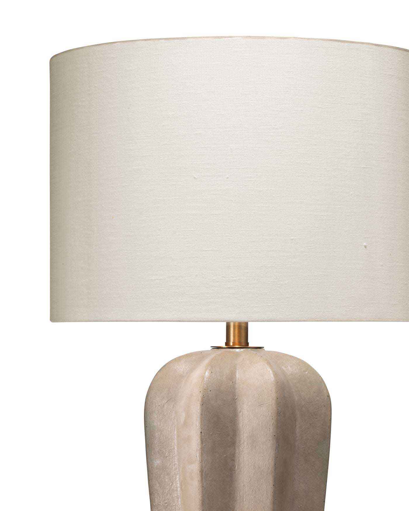 Regal Table Lamp in Grey Cement With Drum Shade in Off White Linen