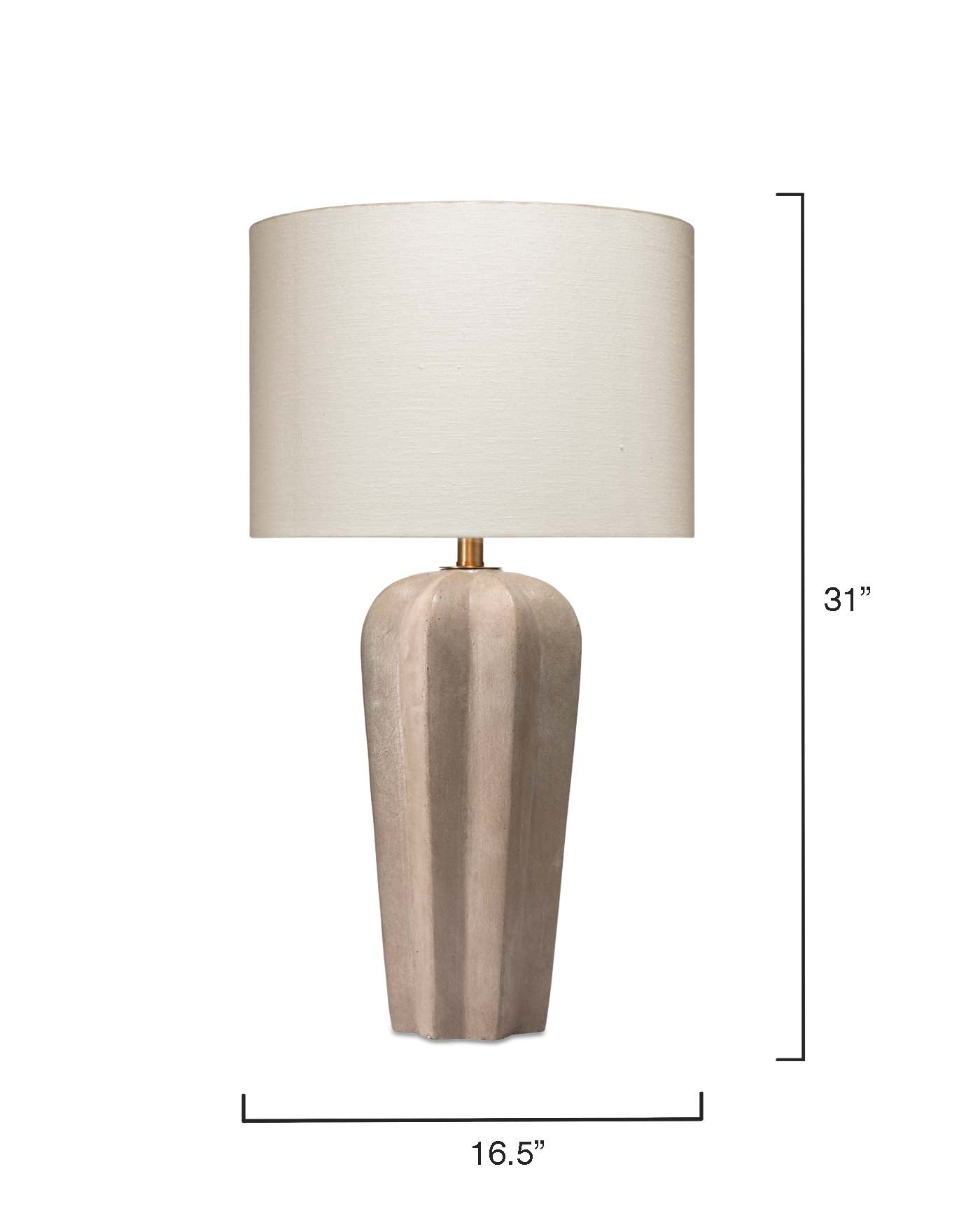 Regal Table Lamp in Grey Cement With Drum Shade in Off White Linen