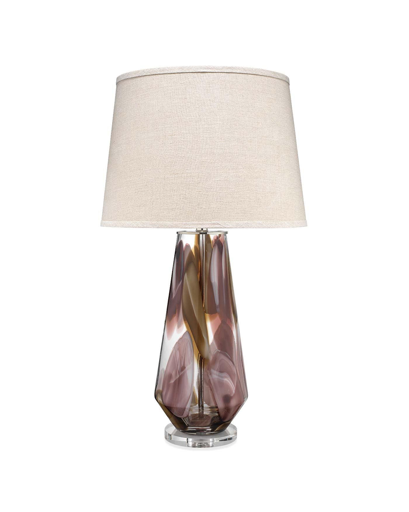 Watercolor Table Lamp in Plum Glass with Cone Shade in Natural Linen