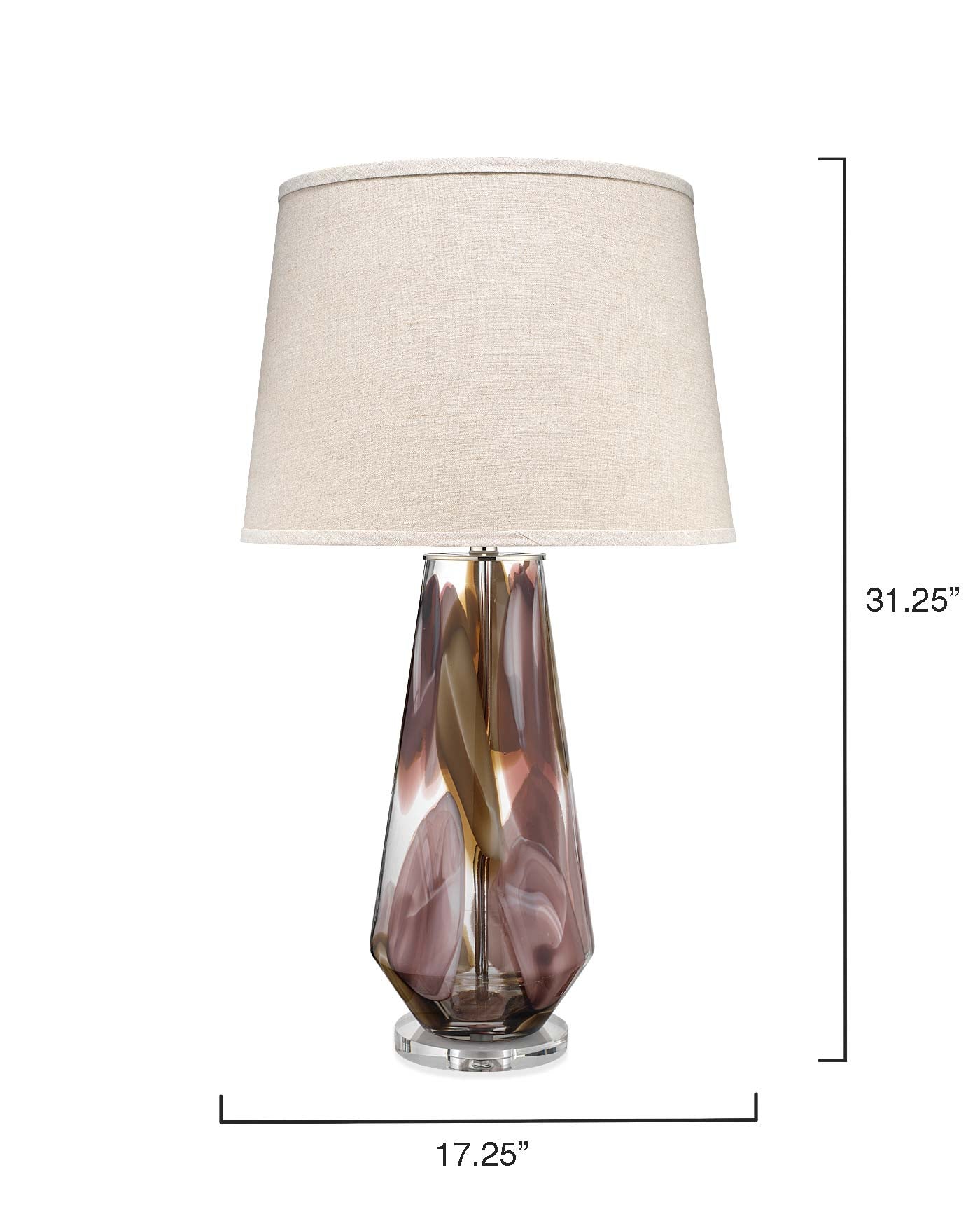 Watercolor Table Lamp in Plum Glass with Cone Shade in Natural Linen