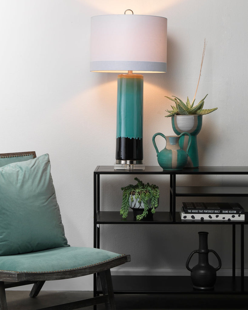 Wythe Table Lamp in Aqua, Black & Cream Glaze Ceramic