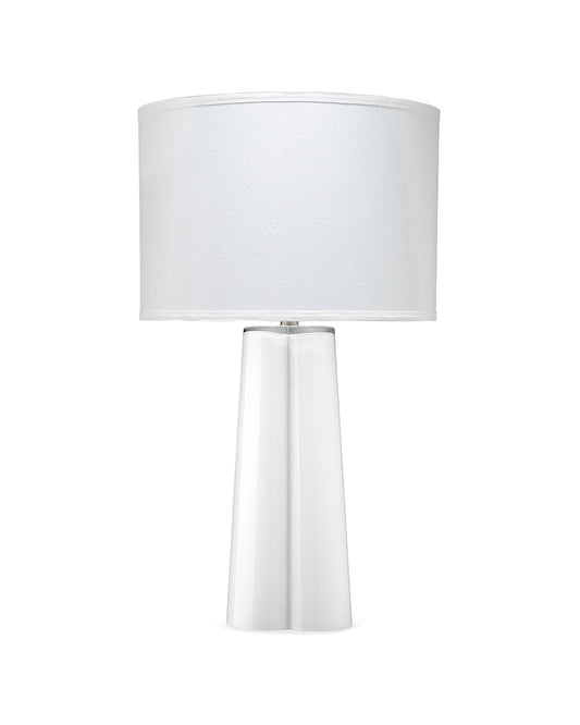 Clover Table Lamp in White Blown Glass With Drum Shade in White Linen