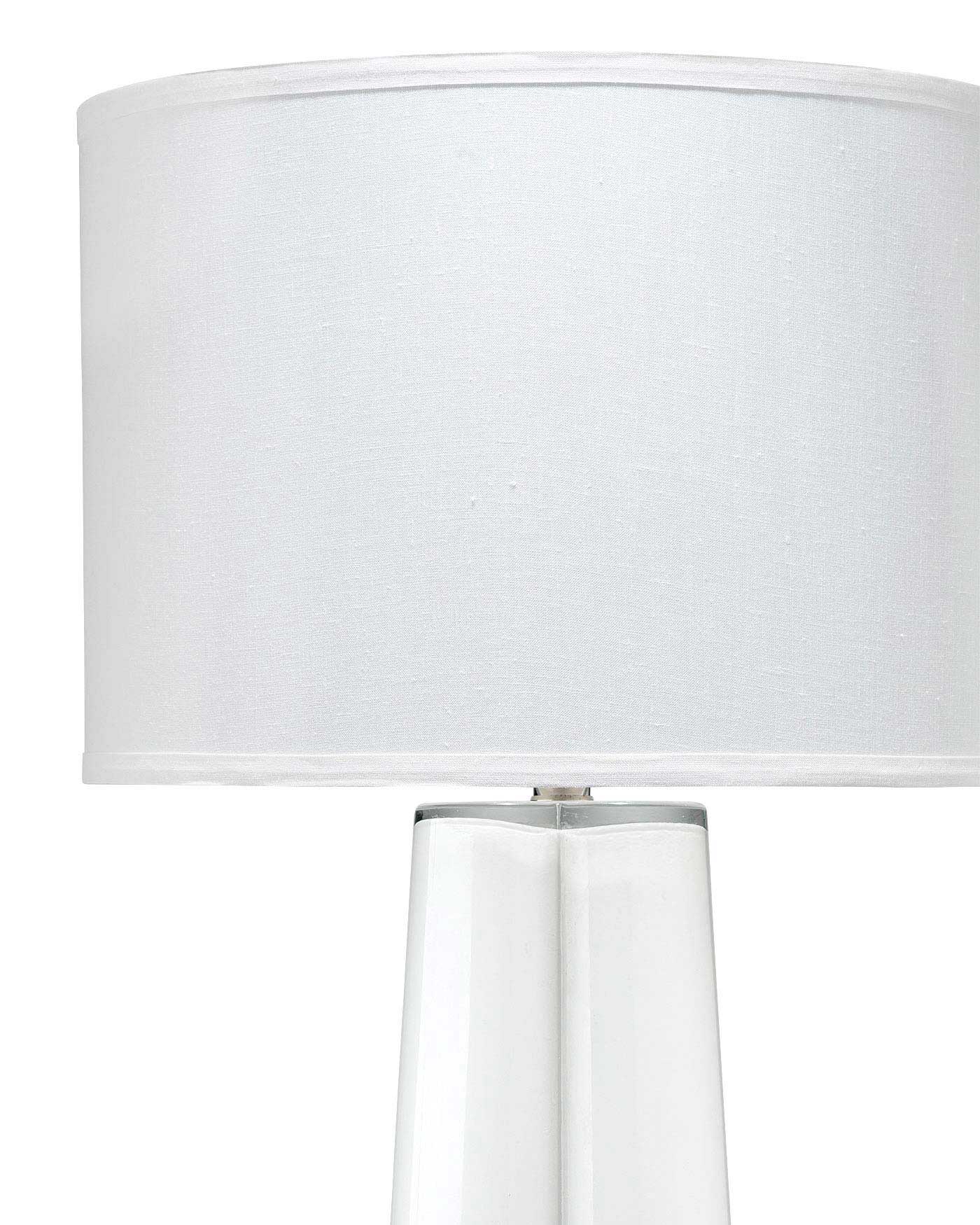 Clover Table Lamp in White Blown Glass With Drum Shade in White Linen