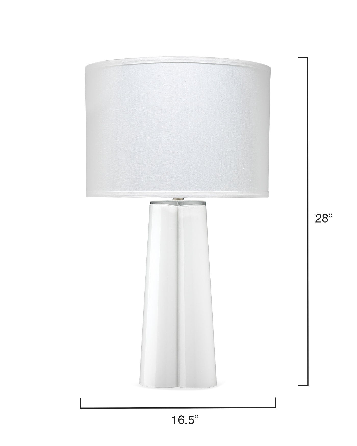 Clover Table Lamp in White Blown Glass With Drum Shade in White Linen