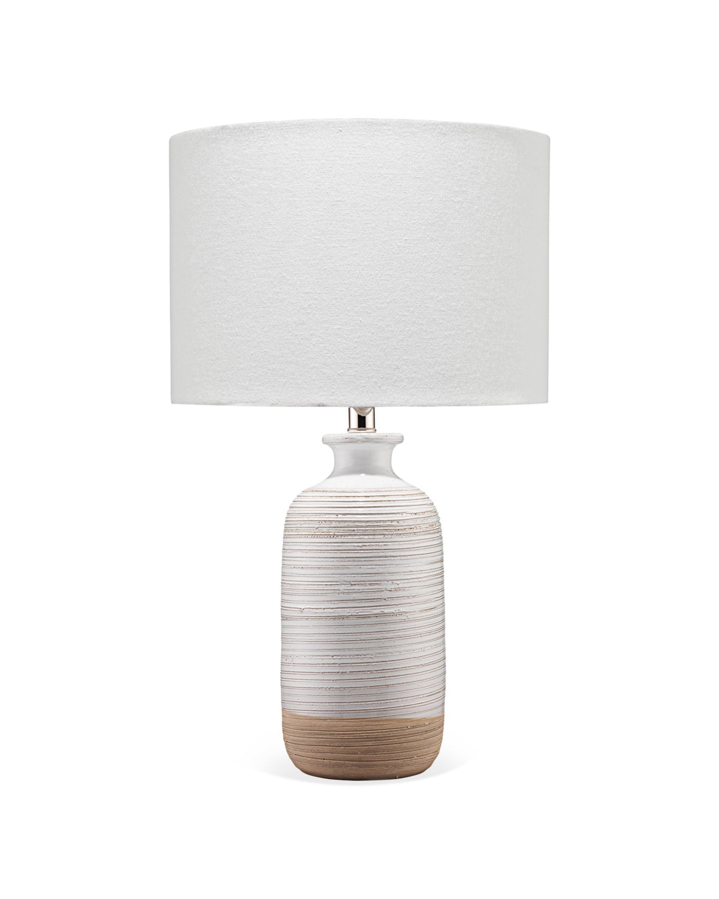 Ashwell Table Lamp in Off-White/Natural Glaze Ceramic With Drum Shade in Cream Linen