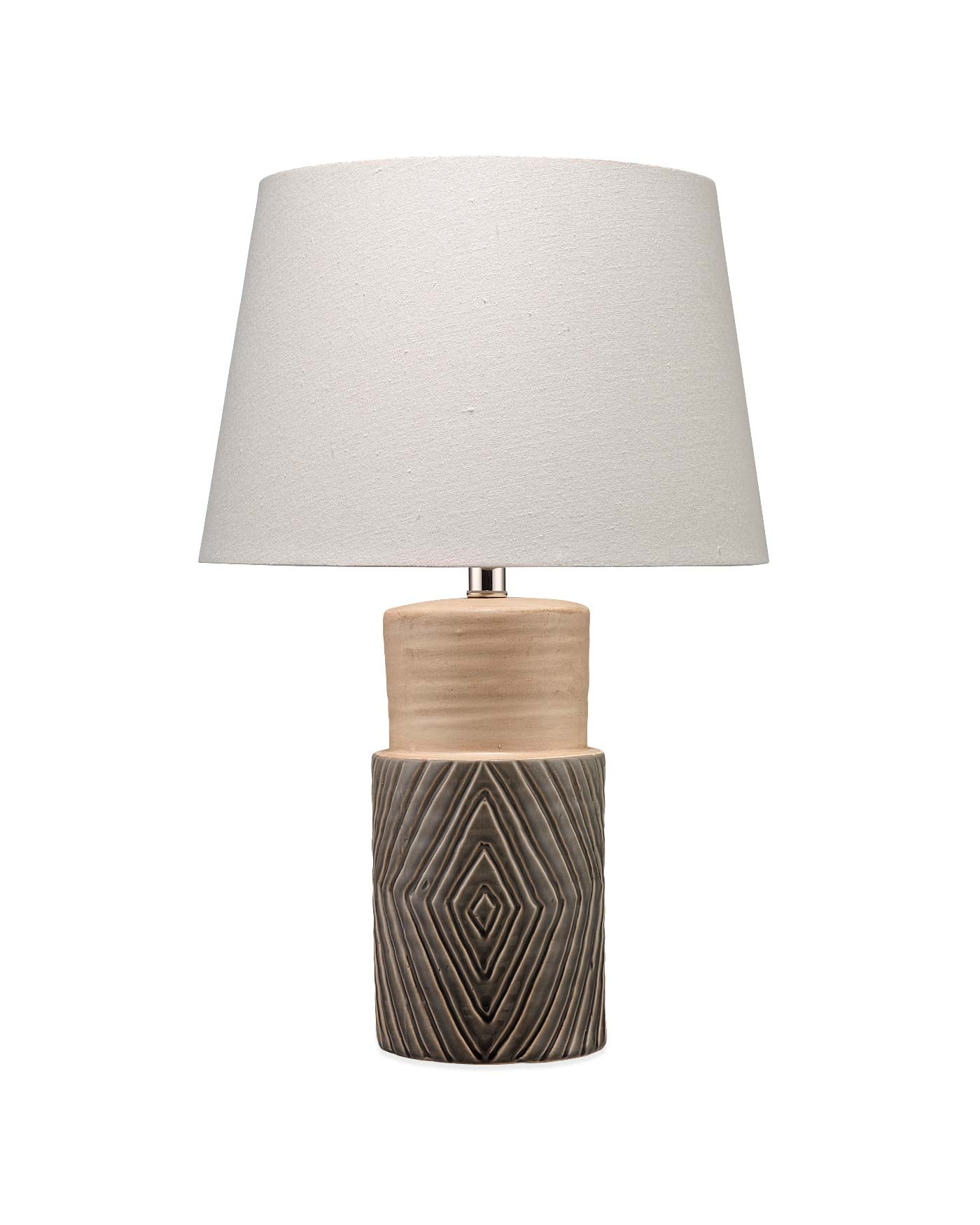 Ripple Table Lamp in Beige/Grey Glaze Ceramic With Cone Shade in Pebble Linen