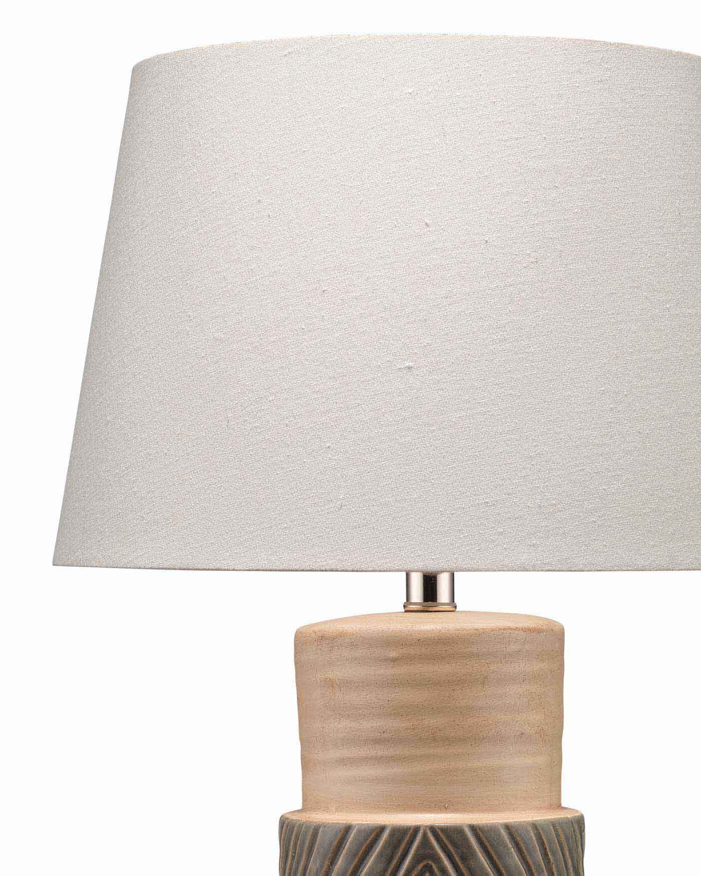 Ripple Table Lamp in Beige/Grey Glaze Ceramic With Cone Shade in Pebble Linen