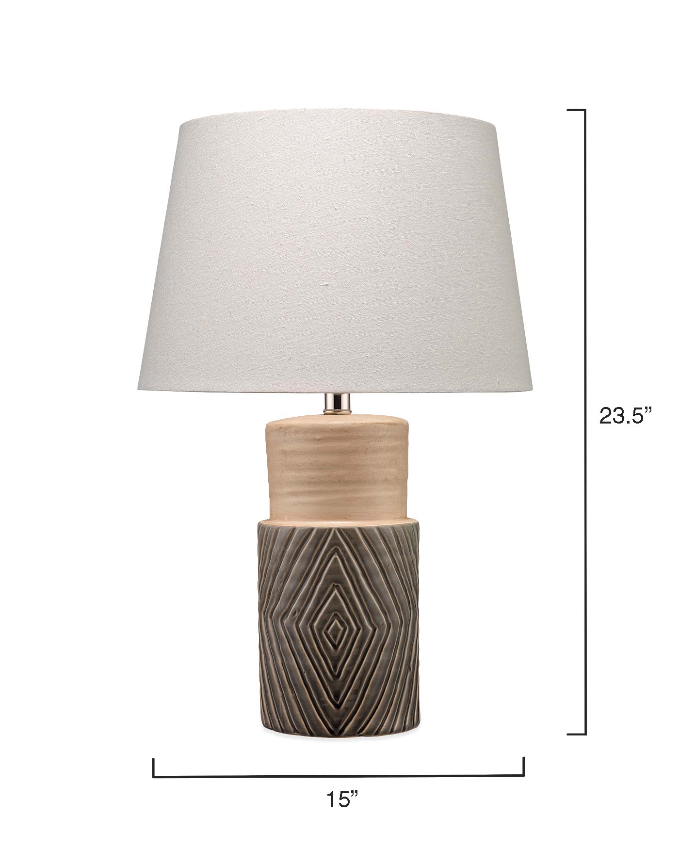 Ripple Table Lamp in Beige/Grey Glaze Ceramic With Cone Shade in Pebble Linen