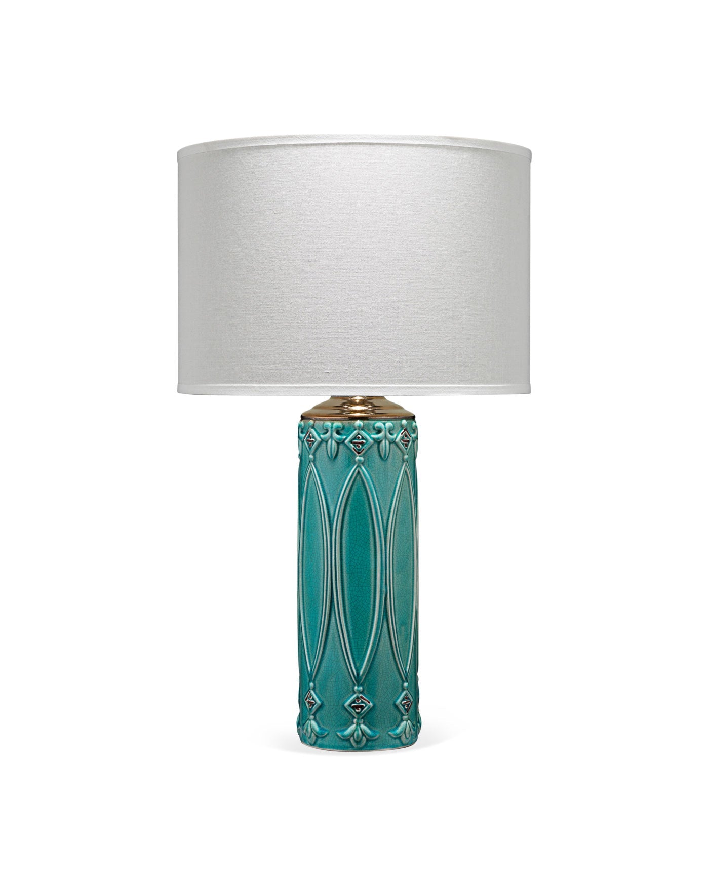 Tabitha Table Lamp in Turquoise Ceramic With Drum Shade in White Linen