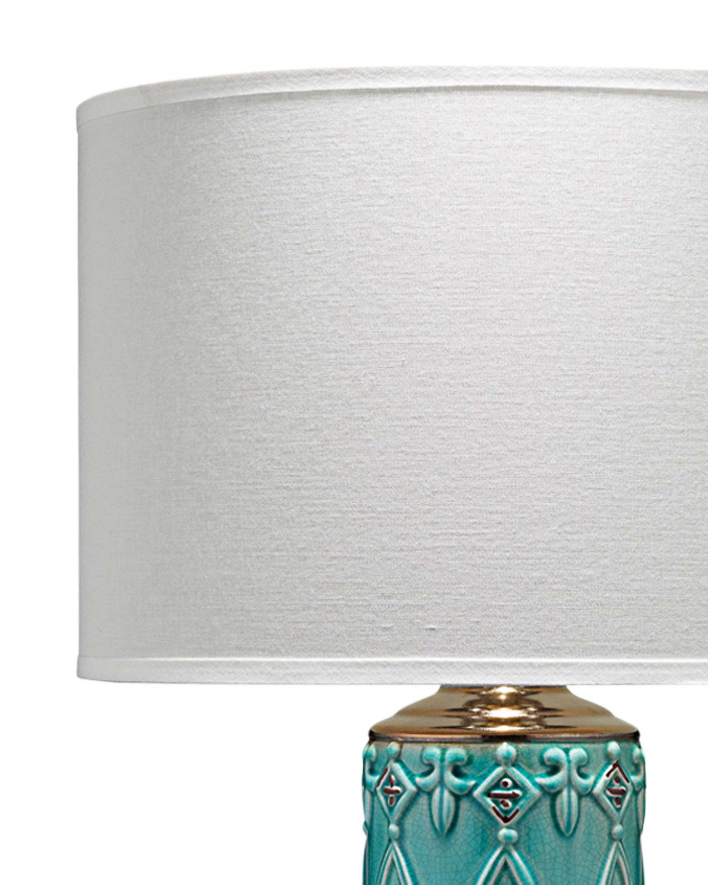 Tabitha Table Lamp in Turquoise Ceramic With Drum Shade in White Linen