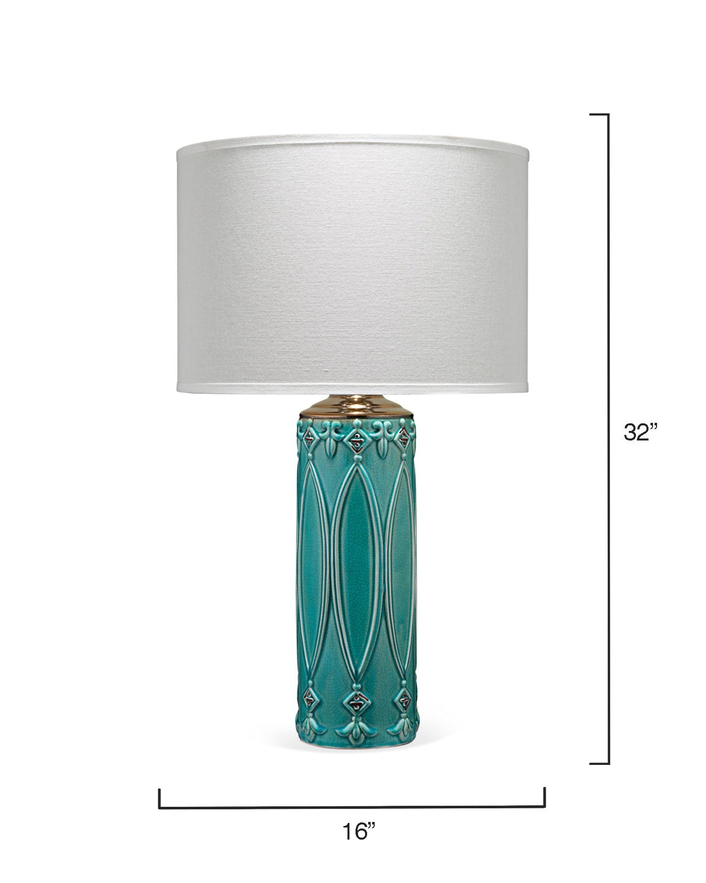 Tabitha Table Lamp in Turquoise Ceramic With Drum Shade in White Linen