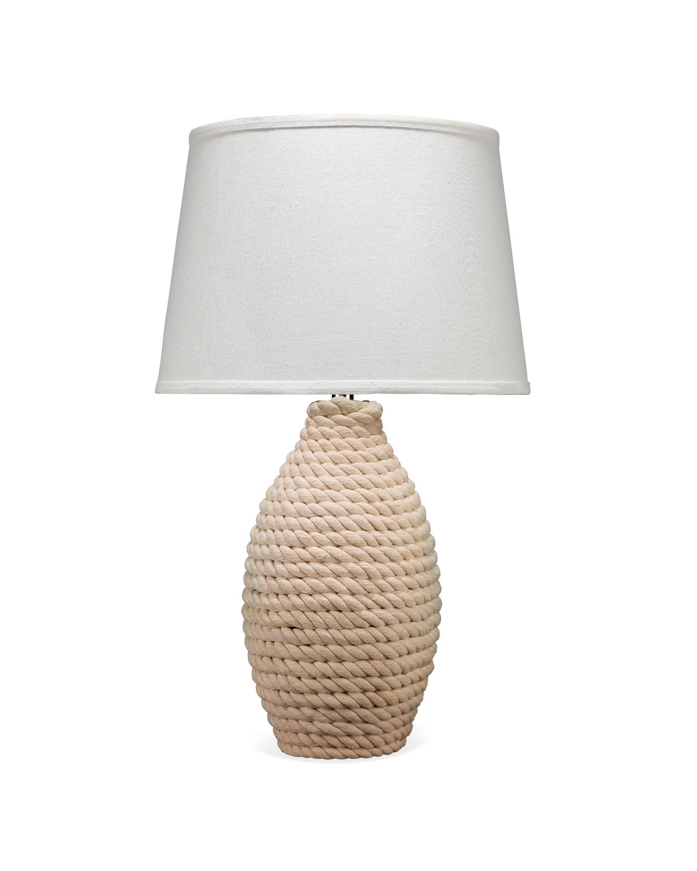 Rope Table Lamp in Off White Rope With Cone Shade in Cream Linen