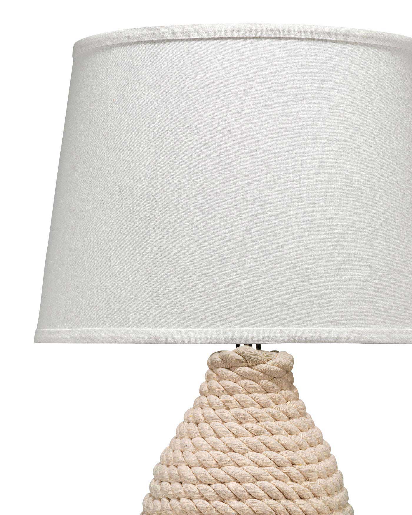 Rope Table Lamp in Off White Rope With Cone Shade in Cream Linen