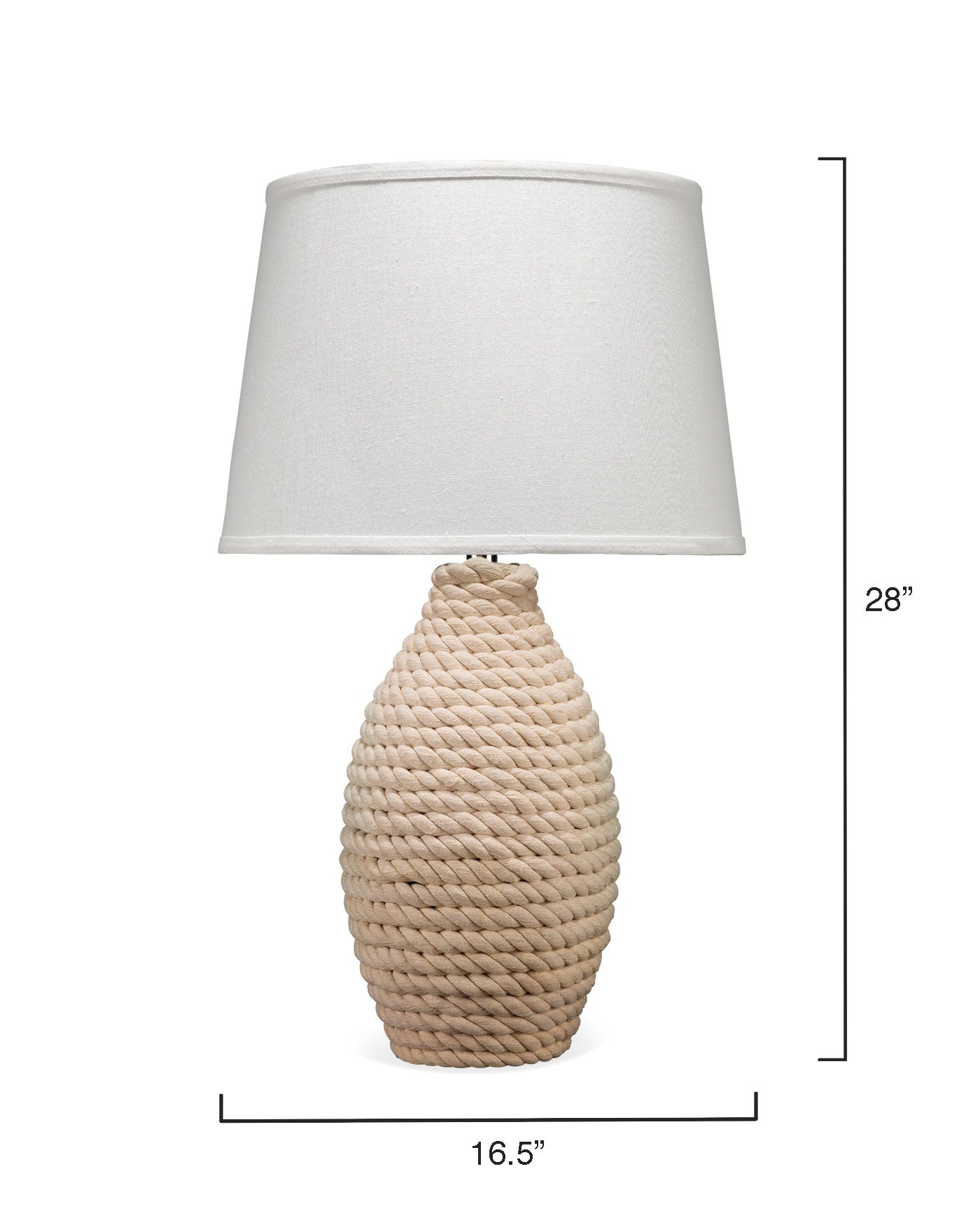 Rope Table Lamp in Off White Rope With Cone Shade in Cream Linen