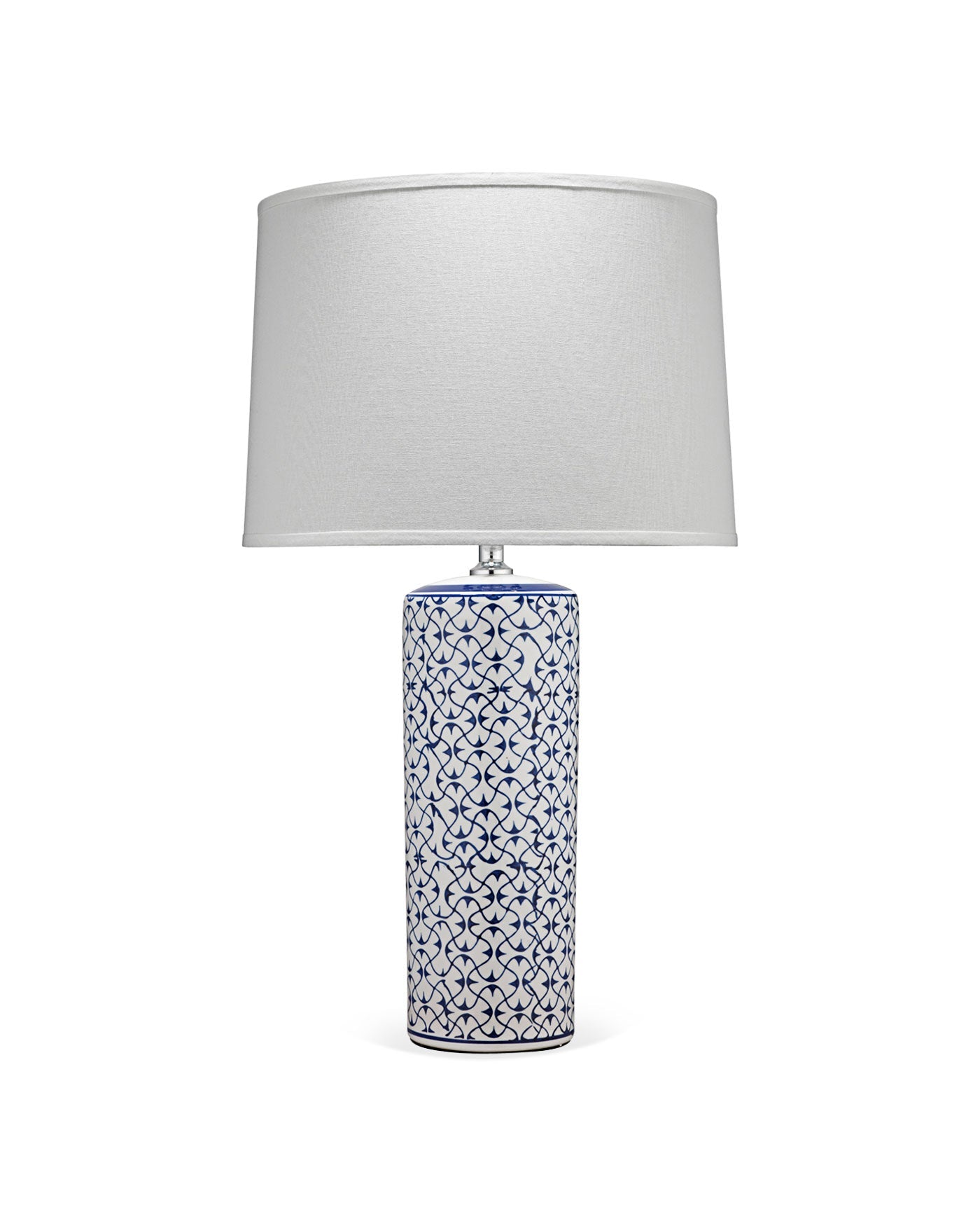 Vivian Table Lamp in Blue & White Patterned Ceramic With Cone Shade in White Linen