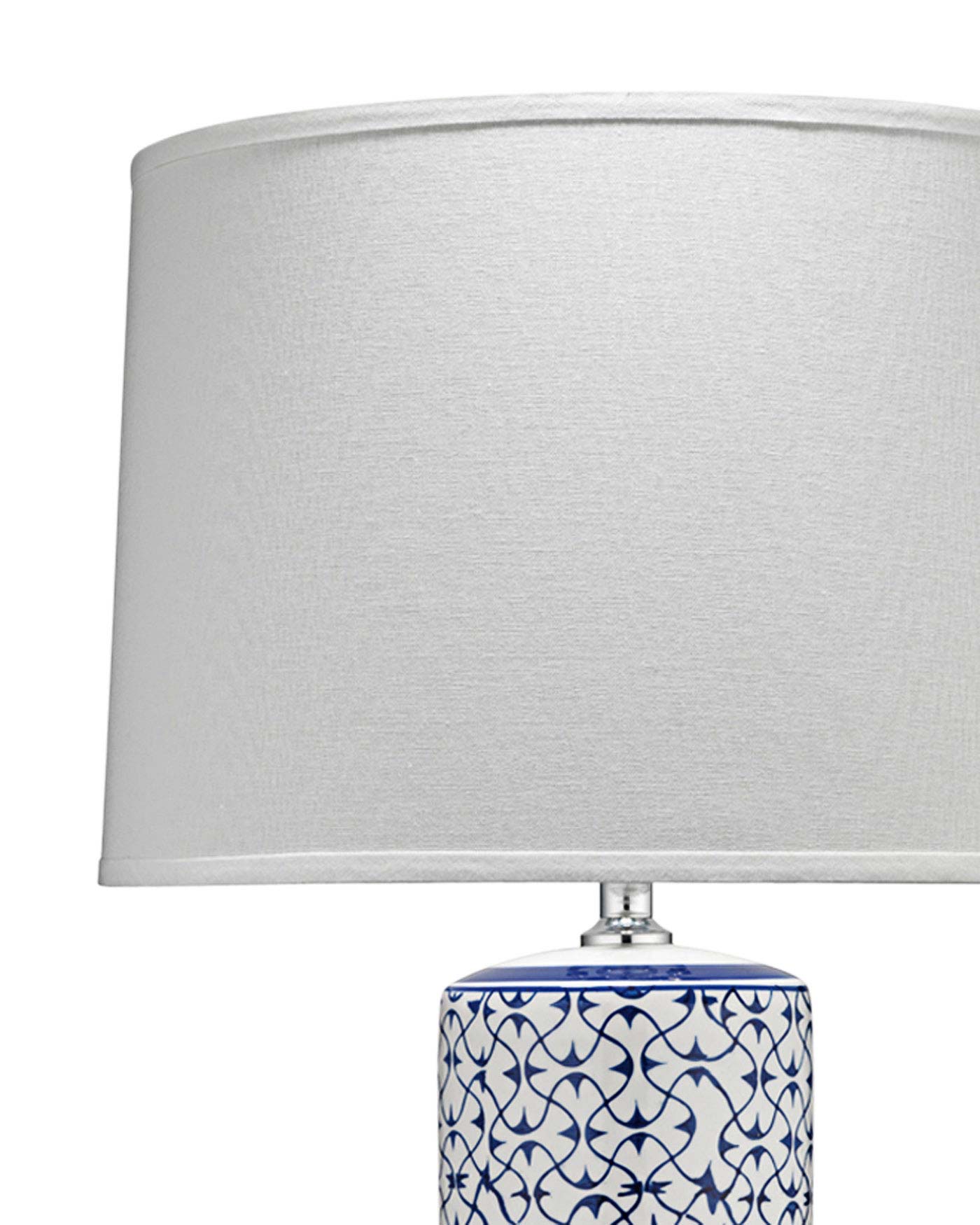 Vivian Table Lamp in Blue & White Patterned Ceramic With Cone Shade in White Linen