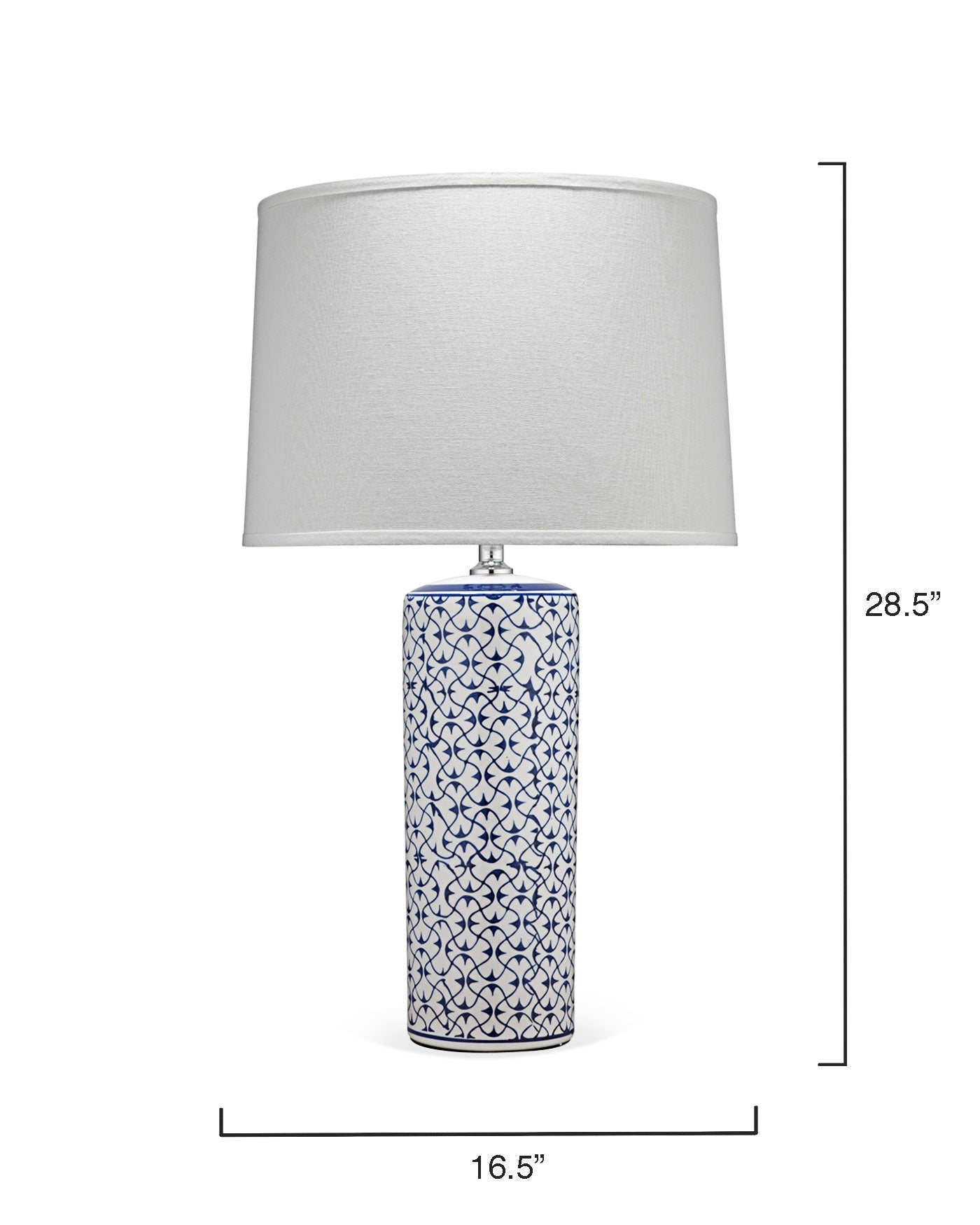 Vivian Table Lamp in Blue & White Patterned Ceramic With Cone Shade in White Linen