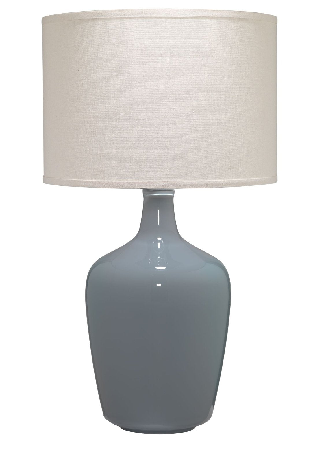 Plum Jar Table Lamp in Dove Grey Glass With Drum Shade in Pebble Linen