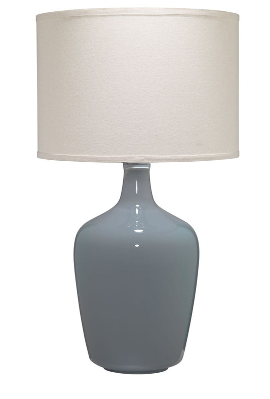 Plum Jar Table Lamp in Dove Grey Glass With Drum Shade in Pebble Linen