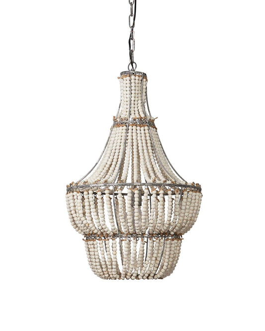 Blanca Chandelier in White Washed Wood Beads & Antique Grey