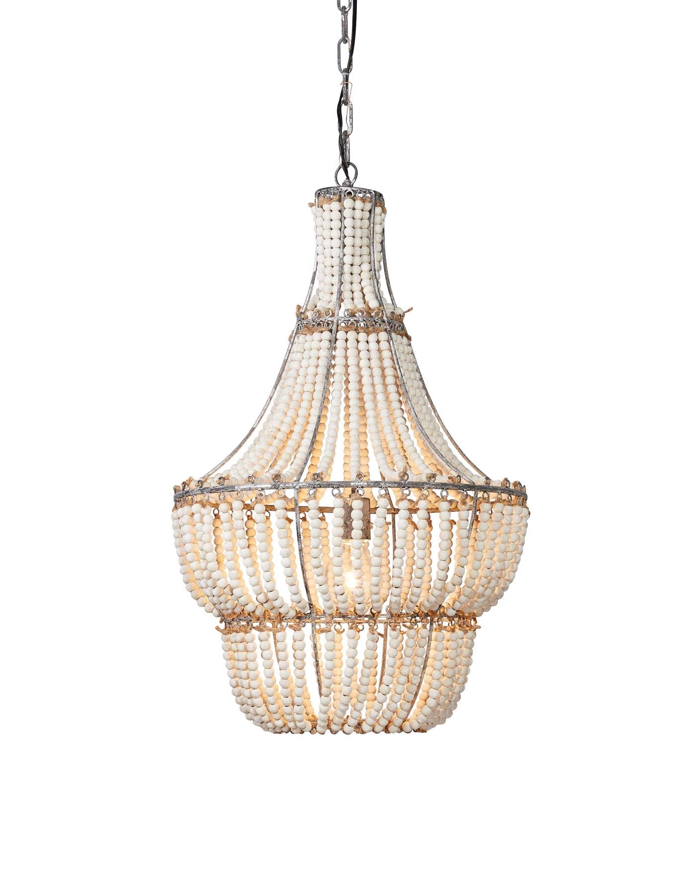 Blanca Chandelier in White Washed Wood Beads & Antique Grey