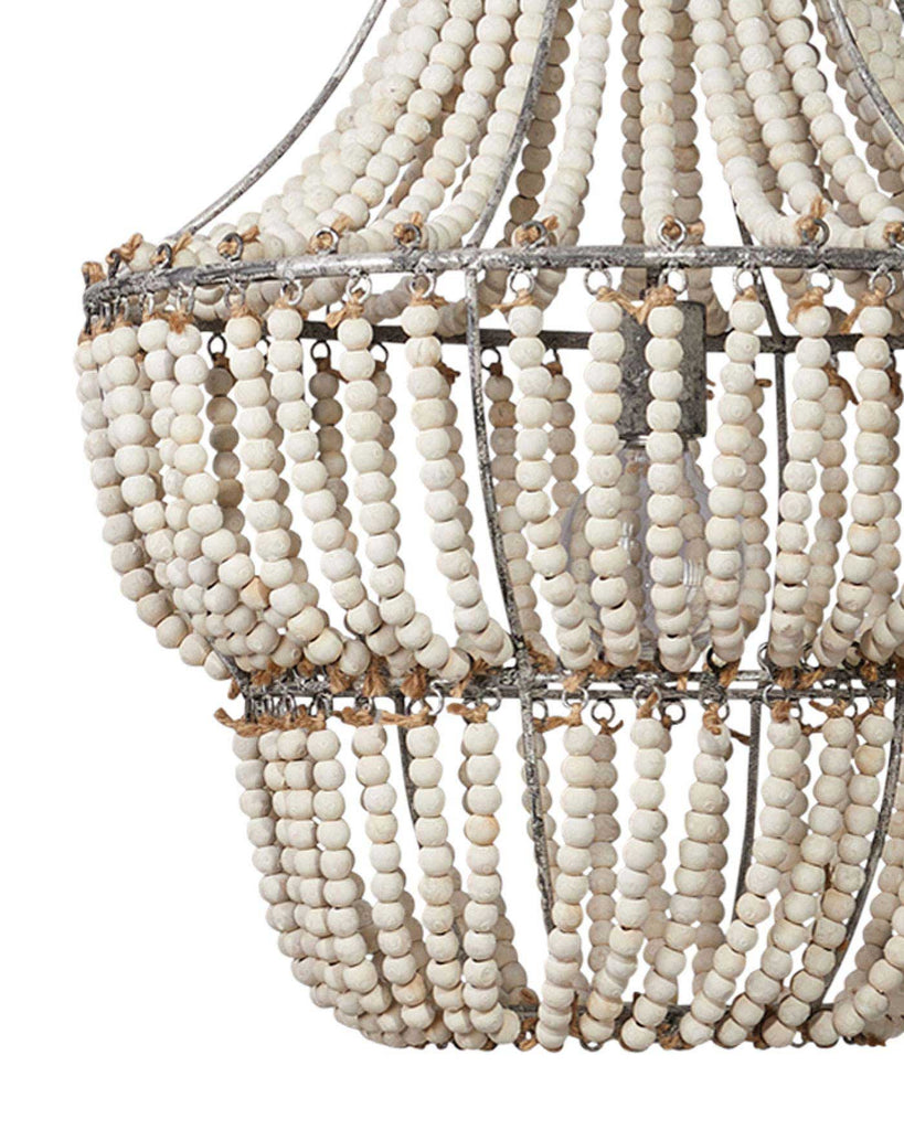 Blanca Chandelier in White Washed Wood Beads & Antique Grey