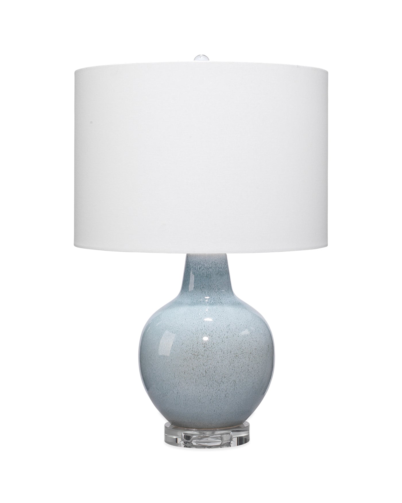 Aubrey Table Lamp In Blue Reactive Ceramic With Drum Shade In White Cotton