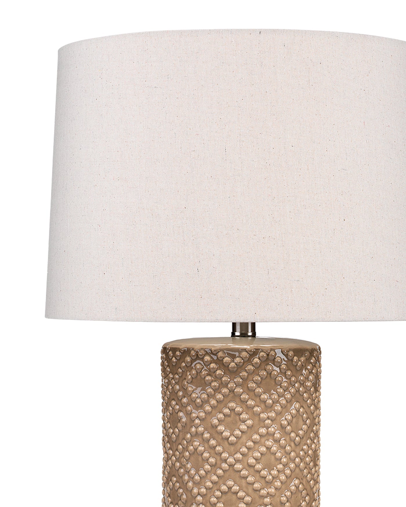 Albi Table Lamp in Oatmeal Patterned Ceramic With Tapered Shade in Taupe Linen